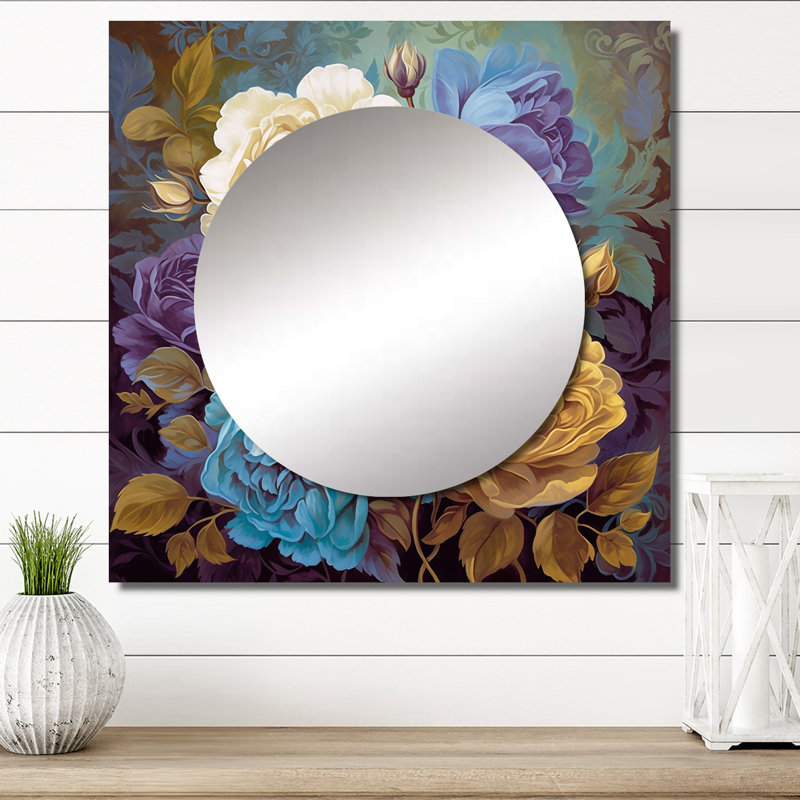 Grand miroir rétro carré en forme de rose rétro I Blooming, 36 po x 36 po