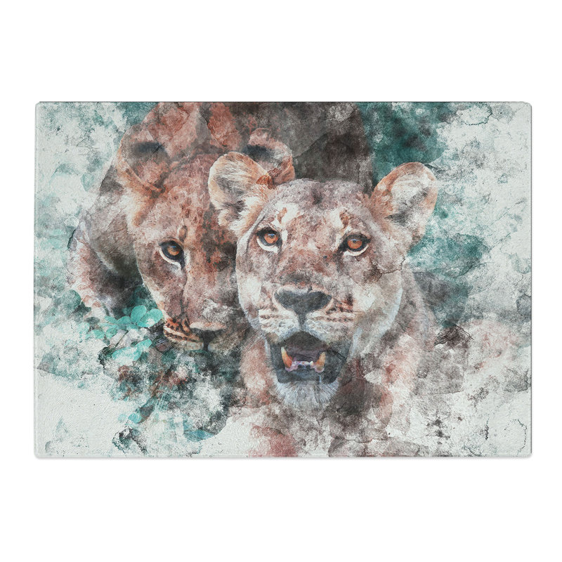 Tempered Glass Lioness Duo Chopping Board, 28.5 cm x 39 cm