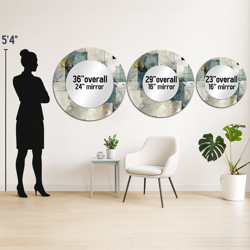 Motif de béton industriel gris - miroir mural géométrique unique, miroir rond gris, impression d'art en métal, 36 po x 36 po