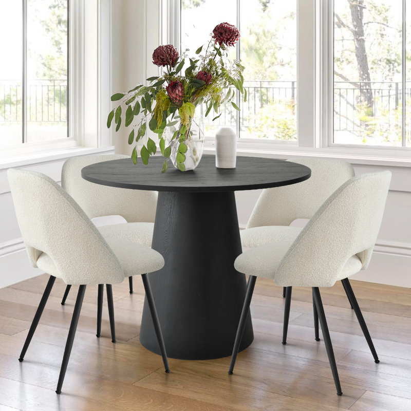 Caetano 4-Person Solid and Pedestal Dining Set, Ivory, Black