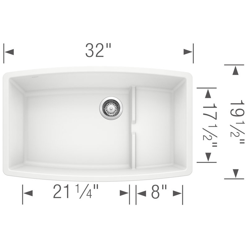 Performa Cascade SILGRANIT 32" Single Bowl Undermount Kitchen Sink with Colander, White