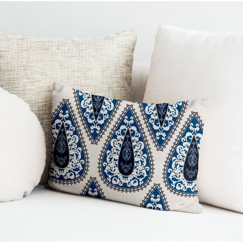 Paisley Outdoor Reversible Throw Pillow, Cream