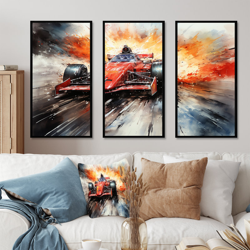 Formule 1 voiture de vitesse Speedway Fury 2 - art mural, H 28 po x l 36 po x P 1 po, Cadre flottant noir