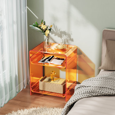 Acrylic Record Player Table with Storage Shelf, Clear Side Table Nightstand