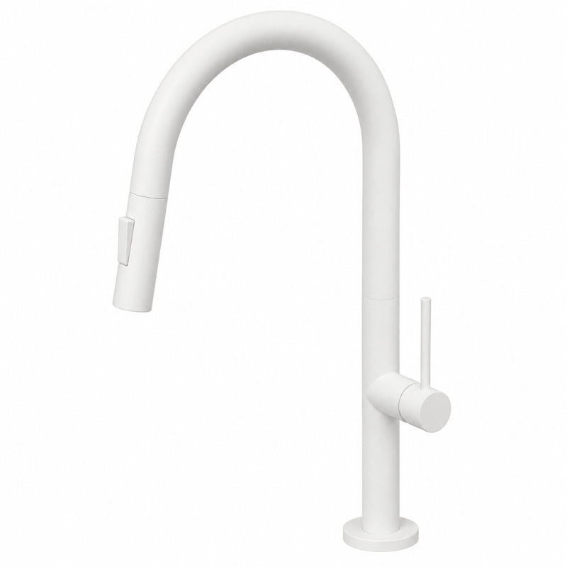 Robinet de cuisine à bec rétractable blanc mat, MOOChi-II-W