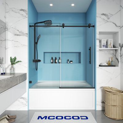 Opal Mirage MCOCOD 56" - 60" W x 60" H Single Sliding Frameless Soft Closing Shower Door with 5/16"(8mm) Clear Glass