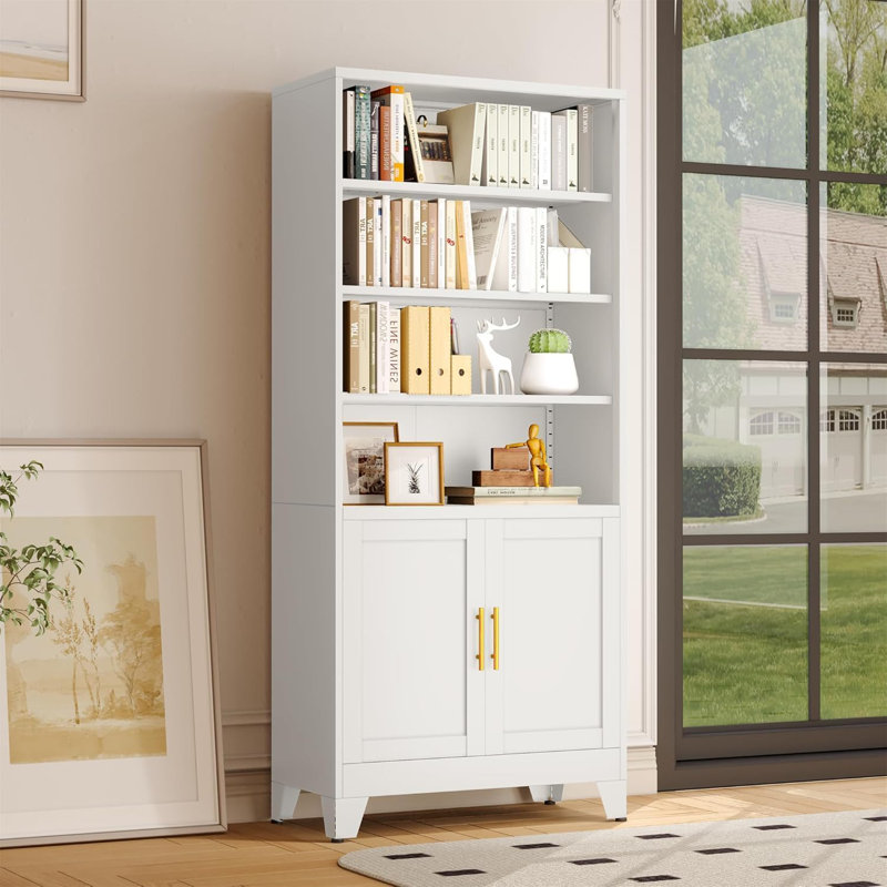 Latitude Run® 75.2''H Open Freestanding Display Storage Cabinet With Adjustable Stoarage Shelves And Doors, White