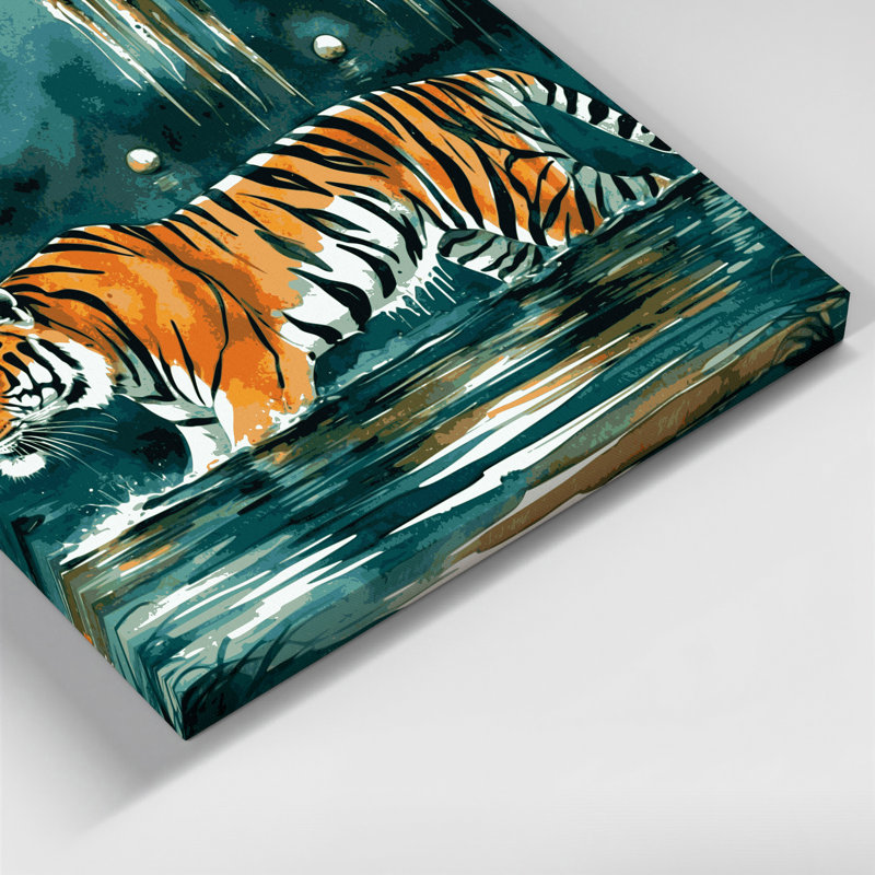 «Big Cats Swamp Tiger», art mural sur toile bleue, H 24 po x l 36 po