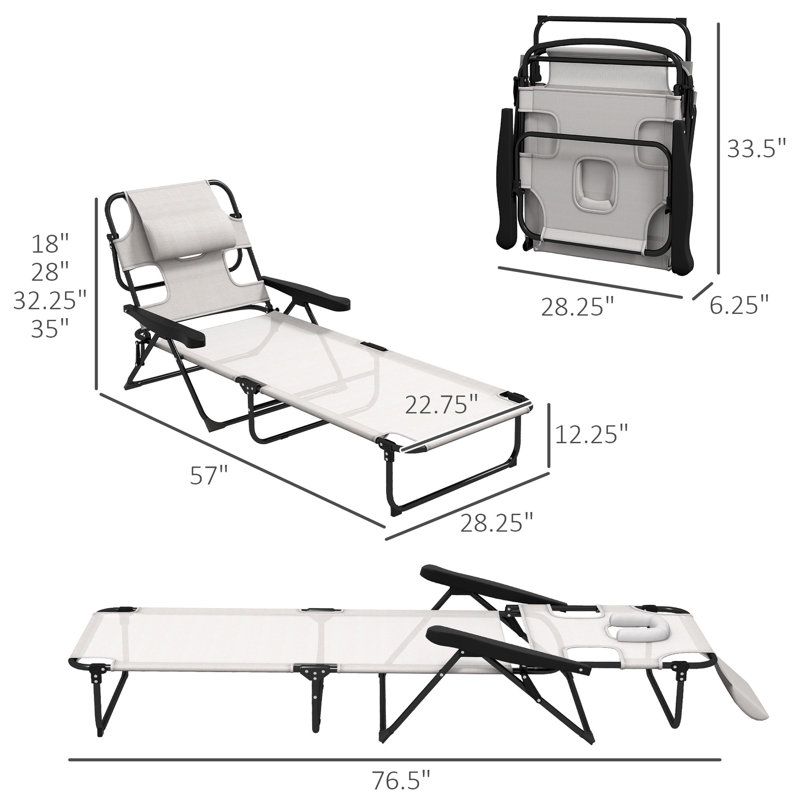 Padget Folding Lounge Chair w/ Reclining Back, Tanning Chair, Cream White