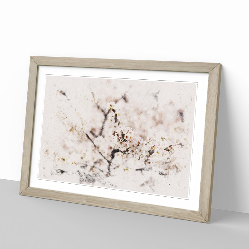 Pink Cherry Blossom Flowers Vol.7 - Picture Frame Graphic Art, 27cm H x 36cm W x 2cm D, Oak Framed