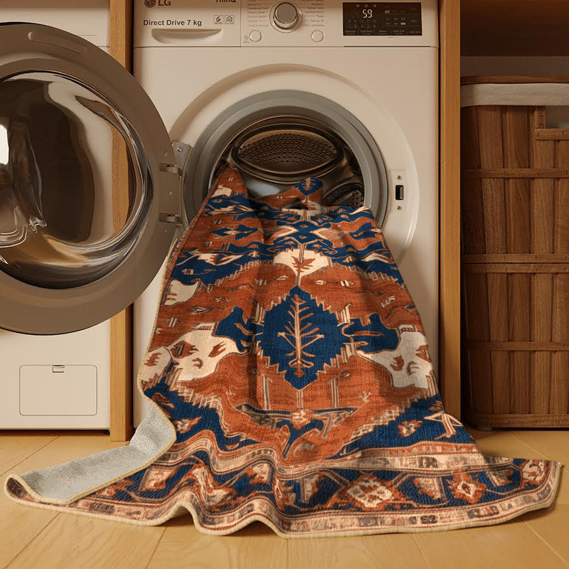 Tapis brun lavable à la machine, Rond 5 pi