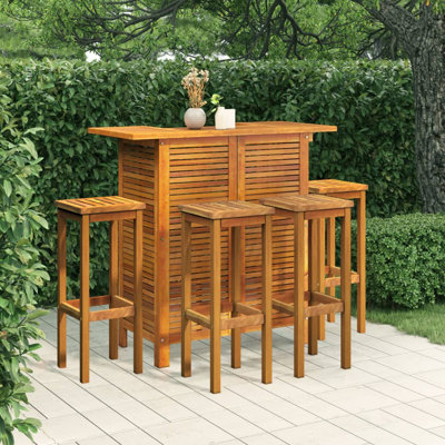 5 Piece Patio Bar Set Solid Wood Acacia