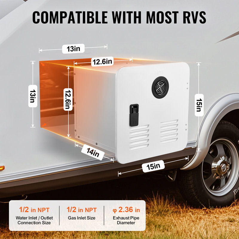 RV Tankless Water Heater 15x15 in Propane Gas 55000BTU with Controller, White