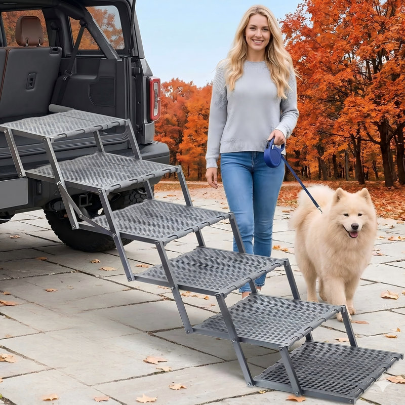 Rampe de chargement canine pour véhicules, VUS, camions - Escalier pour animaux transportable avec surface antidérapante et conception simple-propre, grande plateforme extensible pour chien, pouvant supporter jusqu'à 250 lb.