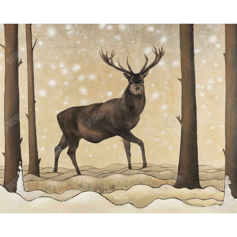 Roe Deer in Winter Landscape - Framed Canvas Art