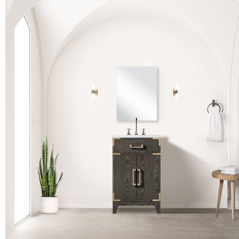 Meuble-lavabo en chêne brun de 51 cm (L) x 46 cm (P) avec comptoir en acrylique et miroir inclus - Fabrication de qualité et design élégant
