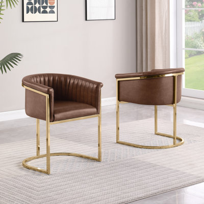 Chaises d'appoint avec base luge en chrome doré Leathaire