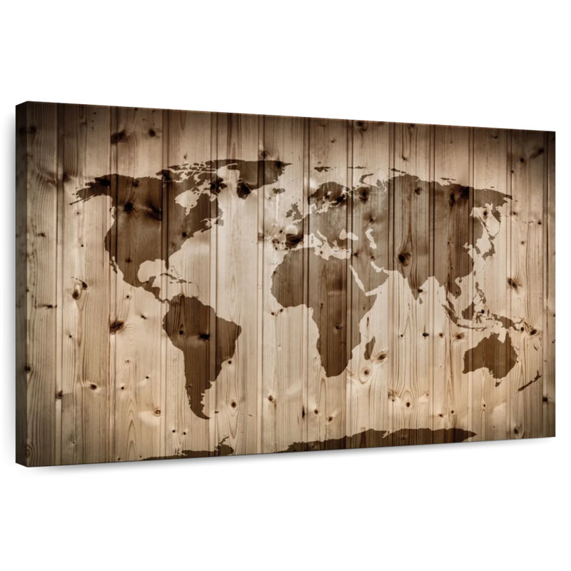Carte du monde en bois Aliaz, H 8 po x l 12 po