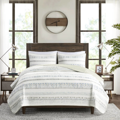 Courtepointe réversible en microfibre, taupe / bleu, double / grand pour n'importe quelle pièce