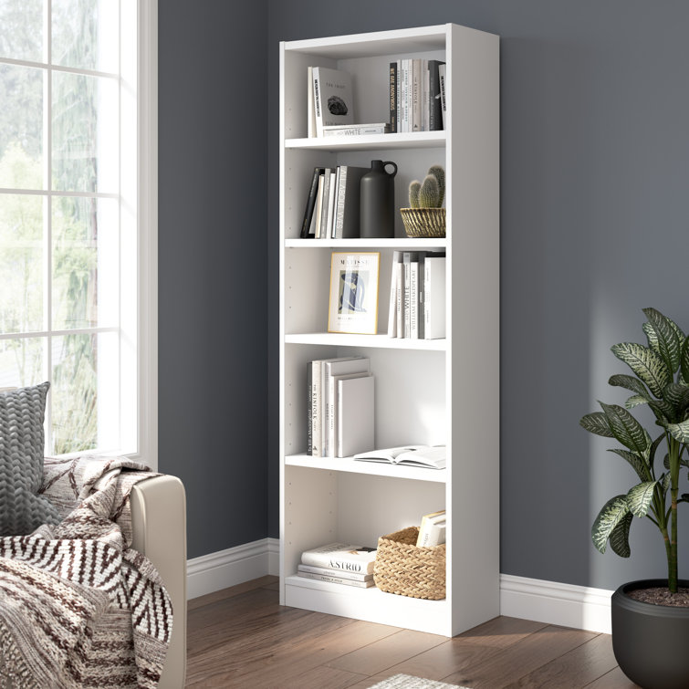 Wakesha 25W Tall 5 Shelf Bookcase, Storage And Display Bookshelf For Home Office Or Living Room Organization