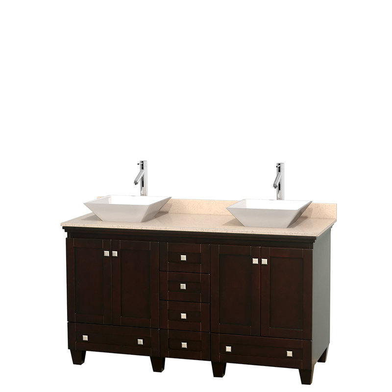 Ensemble de meuble-lavabo double 60 po Acclaim, Espresso, Marbre de Carrare blanc