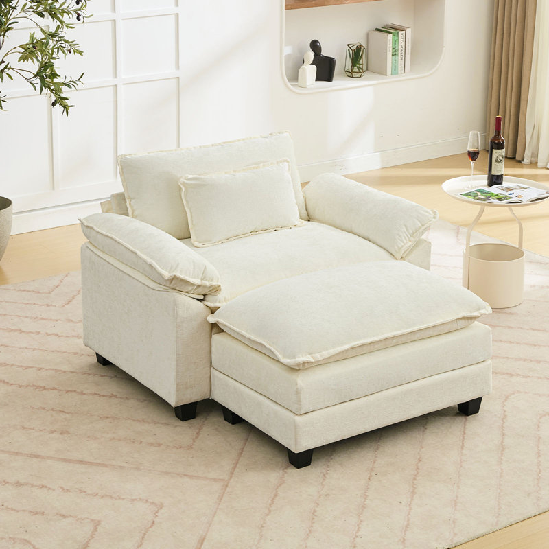 Canapé simple avec repose-pieds de 53 po Adonia Arale, Blanc beige