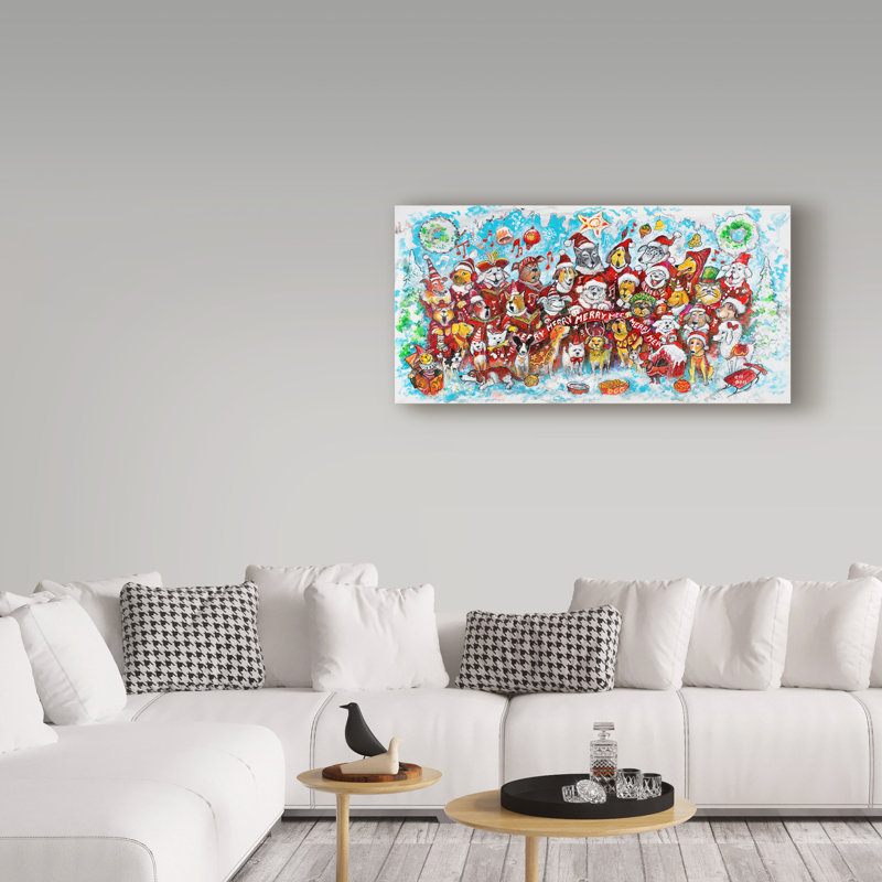 «Christmas Cats» par Kellene, reproduction de peinture à l'huile sur toile tendue, H 10 po x l 19 po