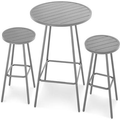 3-Piece Steel Patio Bar Height Round Bistro Set W/ Backless Stools, Slatted Design by Ebern Designs
