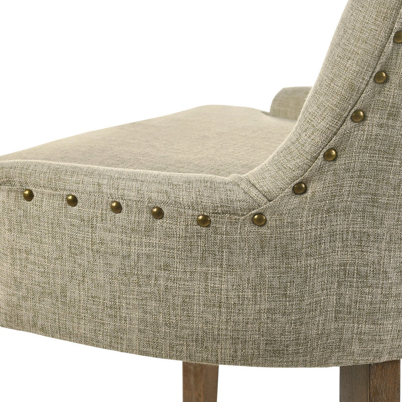 Beige And Salvaged Oak Tufted Back Parson Chairs (Set Of 2), Beige, Natural Wood