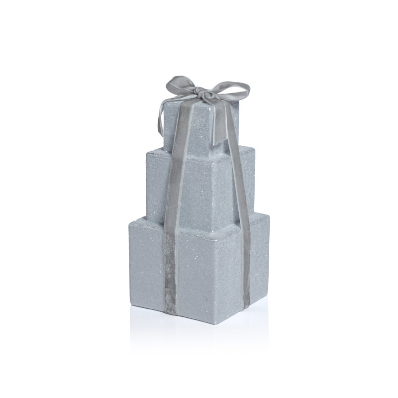 Figurine Stacked Presents, H 8,5 po x l 4 po x P 4 po, Argent argent