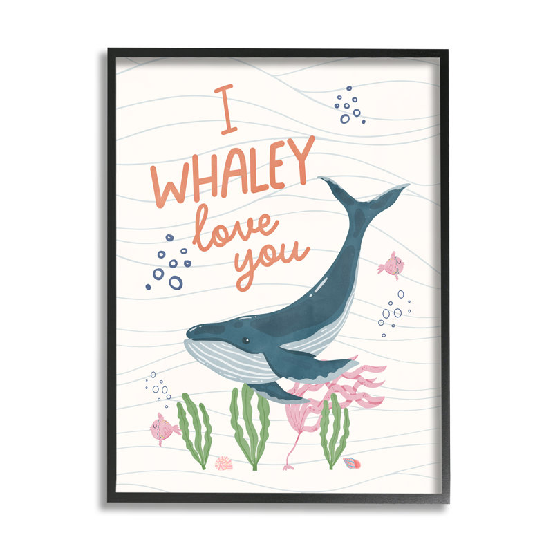 «Whaley Love You» par Nina Blue - peinture, H 20 po x l 16 po x P 1,5 po, Giclée encadrée noir minuit