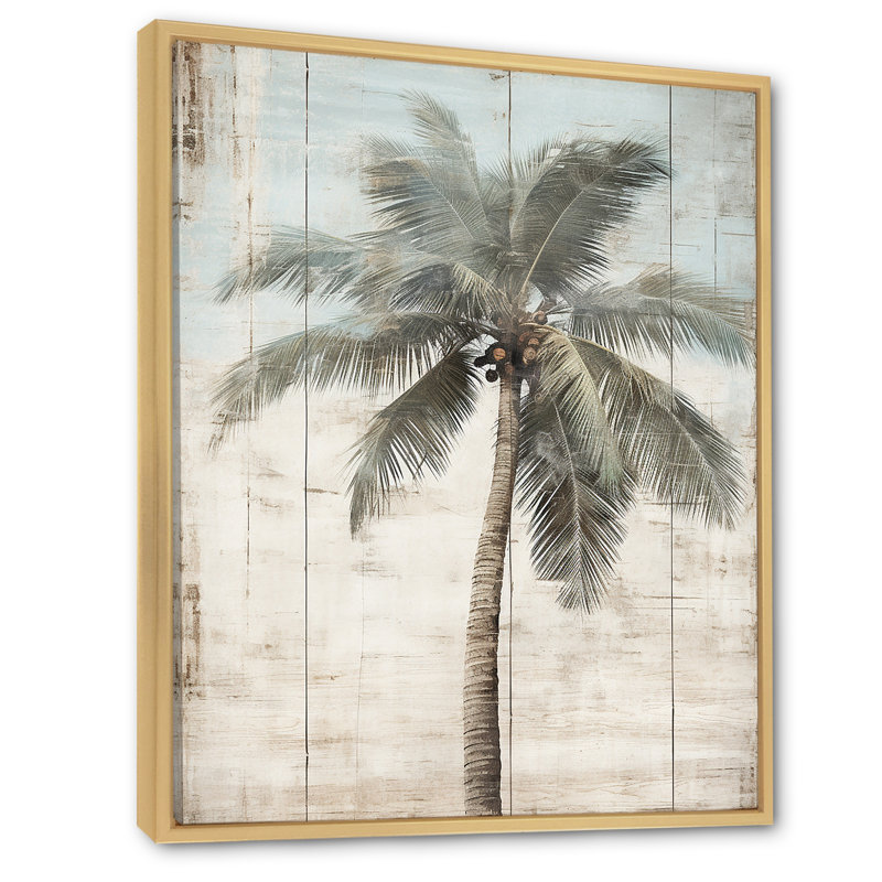 Palmier tropical dans des couleurs rétro délavées - prairie, art mural, H 32 po x l 16 po x P 1 po, Cadre flottant érable