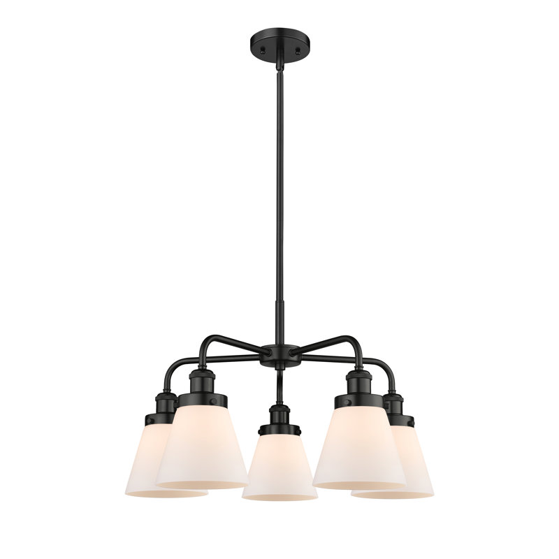 Cone 5 Light Stem Hung Chandelier, Matte White, Matte Black