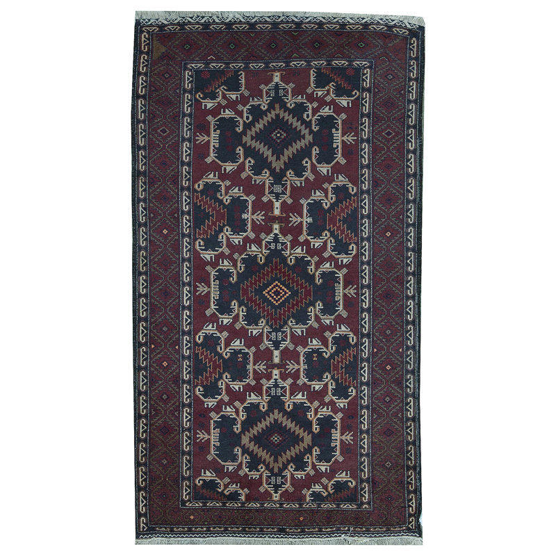 Tapis bleu marine et vin de haute qualité noué à la main