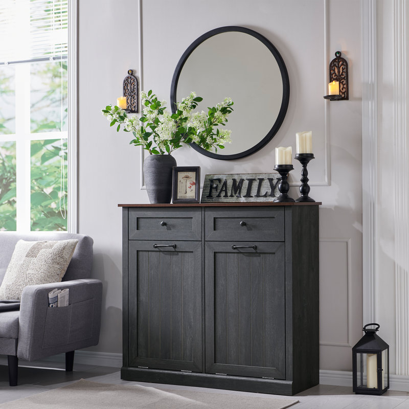 Armoire poubelle Farmhouse Tilt Out avec tiroirs, armoire poubelle à l'épreuve des chiens 20 gallons, avec panier de rangement pour la cuisine