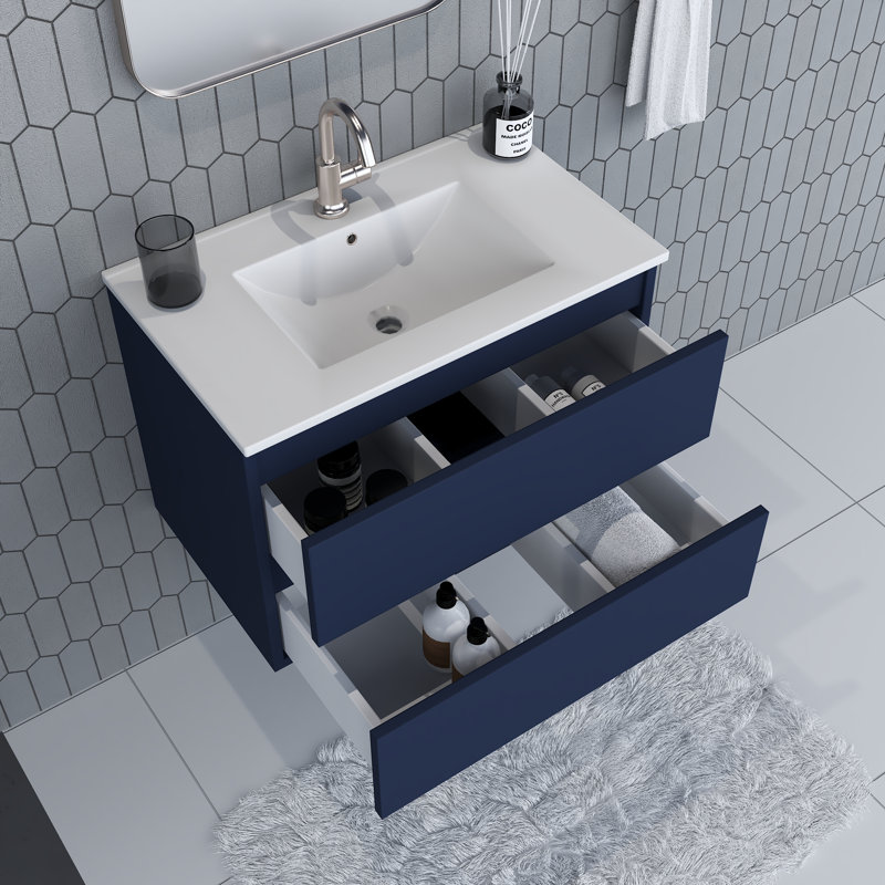 Salt 30'' Single Bathroom Vanity with Ceramic Top, Navy
