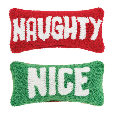 Naughty And Nice Christmas Hooked Single Reversible Throw Pillow
