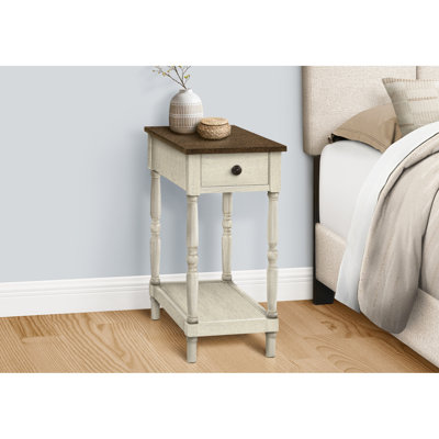 Table de bout traditionnelle avec tablette à 2 niveaux en placage brun et blanc 11,79 po Rangement profond antique