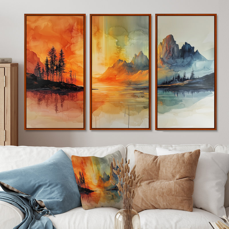 «Green and Orange Tachisme Landscape I - Tachisme», ensemble de reproduction d'art mural, H 28 po x l 36 po x P 1 po
