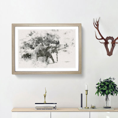 Mother & Baby Elephant Strolling - Framed Print