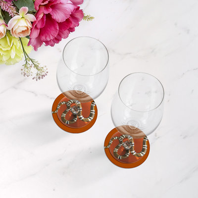 Serpent Burnt Orange Vegan Leather Round Coasters