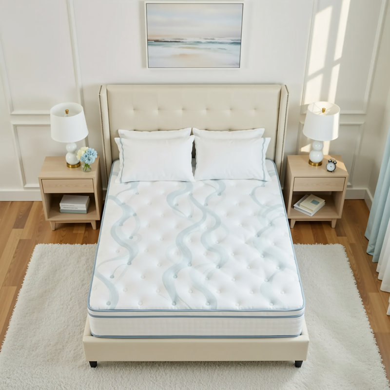 12"/14"Gel Medium Firm Hybrid Mattress Pocket Spring, Ocean Recycled Fabric With Handles For Easy Movement With Oeko-TEX & Certipur-US Certified,USA Made