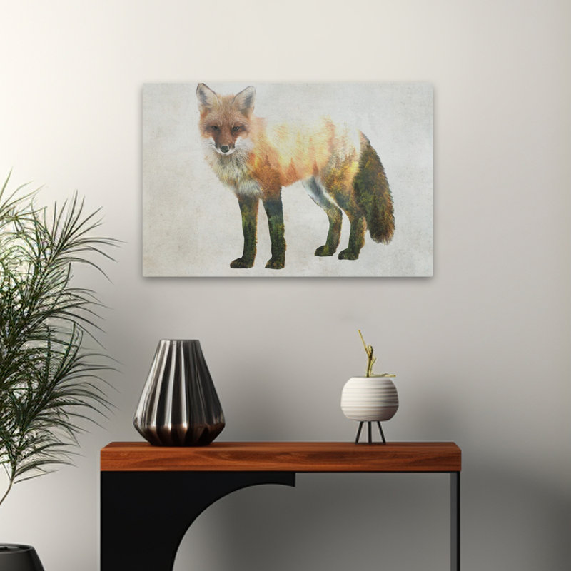 Renard roux, art animalier mixte, art contemporain, H 24 po x l 16 po