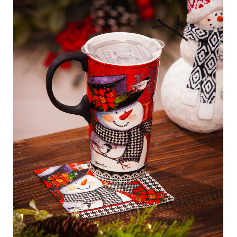 Grande tasse de voyage 17 onces bonhomme de neige houndstooth