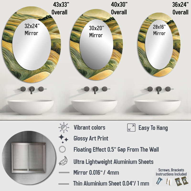 Miroir mural ovale vert, 43 po x 33 po