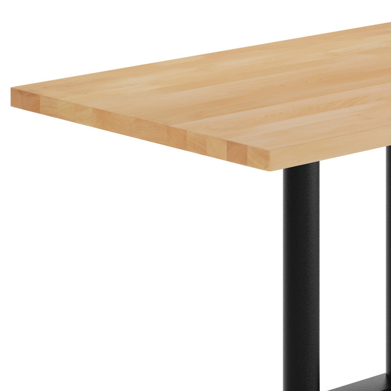 48"L x 30"W Solid Wood Tabletop w/ 27" x 15" Two-Column Dining Height Table Base, Natural Wood, Black