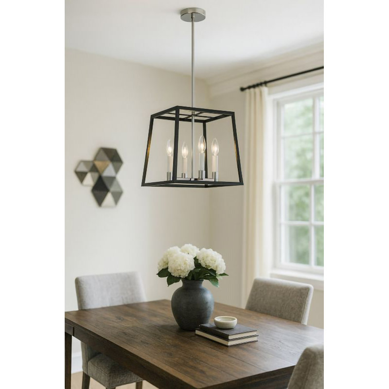 4-Light Matte Black And Chrome Metal Chandelier