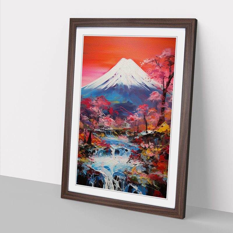 Mount Fuji Gestural No.2 - Single Picture Frame Print on Wood, 64cm H x 46cm W x 2cm D, Walnut