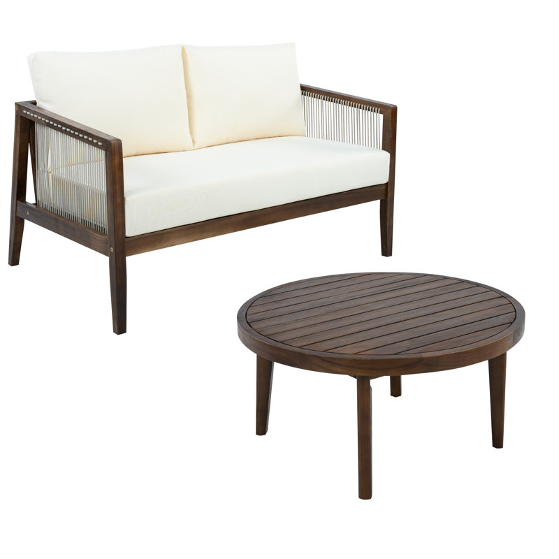 Ensemble de canapés de patio spacieux, salon d'extérieur moderne en corde de bois d'acacia