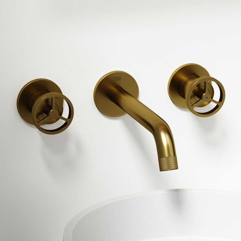 Cass 3" H Two Handle WaterSense Wall Mount Bathroom Faucet, Brushed Gold